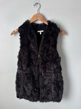 Maurices Faux Fur Vest | Black Knit Back Detail | Size Small | EUC